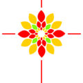 Kolorowy kwiat z czterema kreskami tworzącymi krzyż
